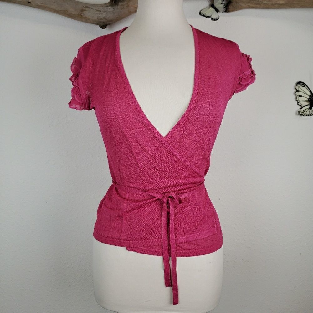 Peppe Peluso raspberry wrap blouse ruffled sleeves